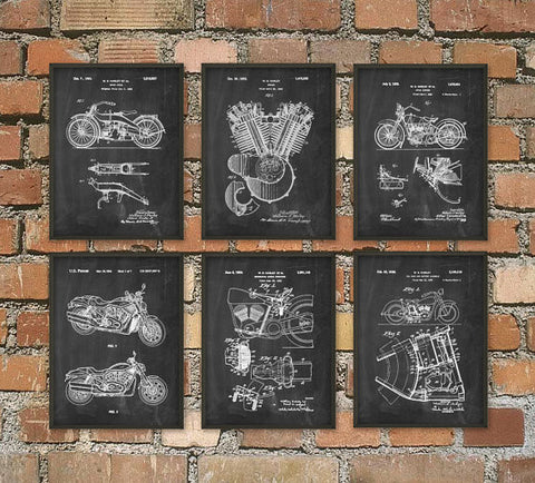 Harley Davidson Motorcycle Patent Print Set of 6